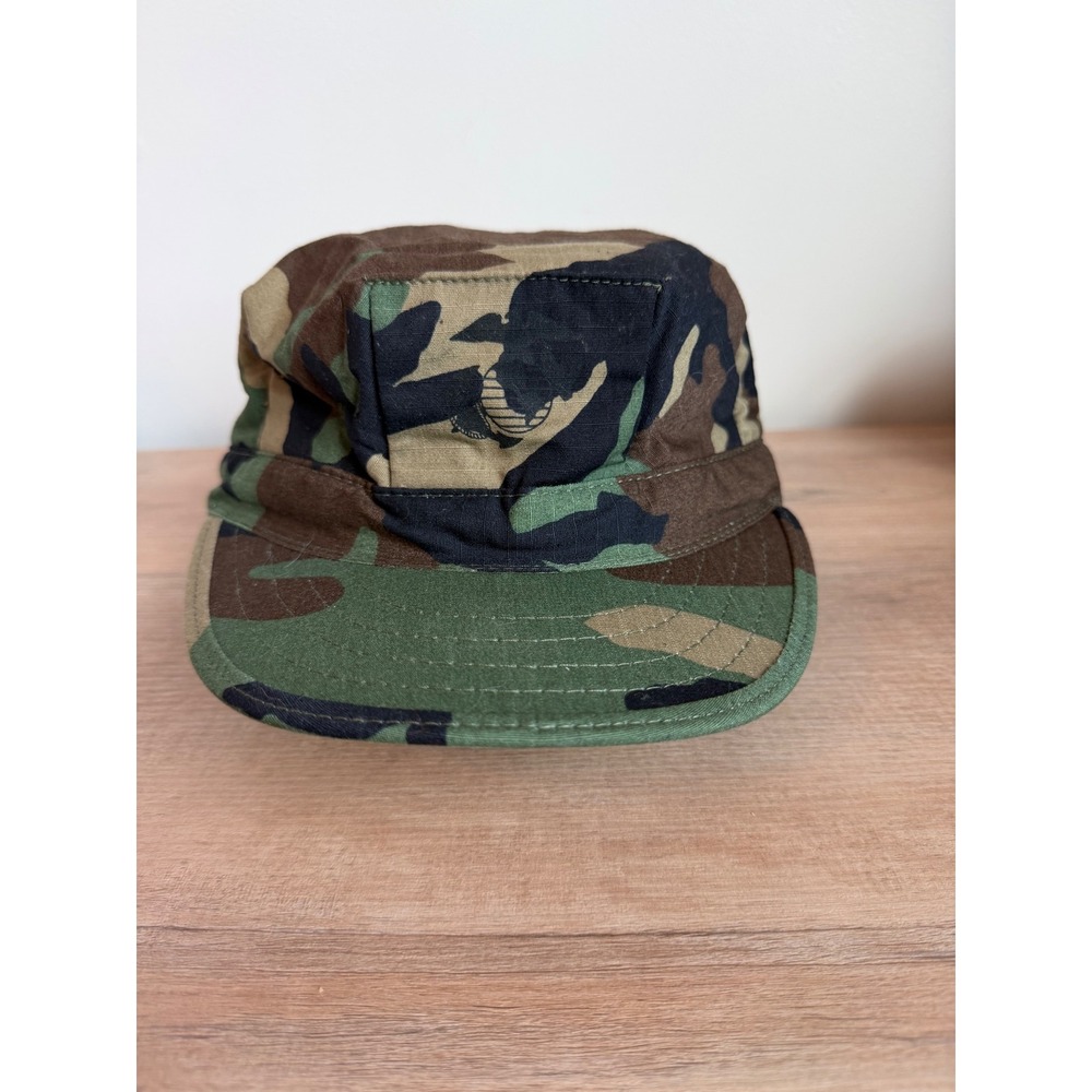 USMC Marine Corps Woodland Camo Utility Cover Cap EGA Large R&B Inc Made in USA